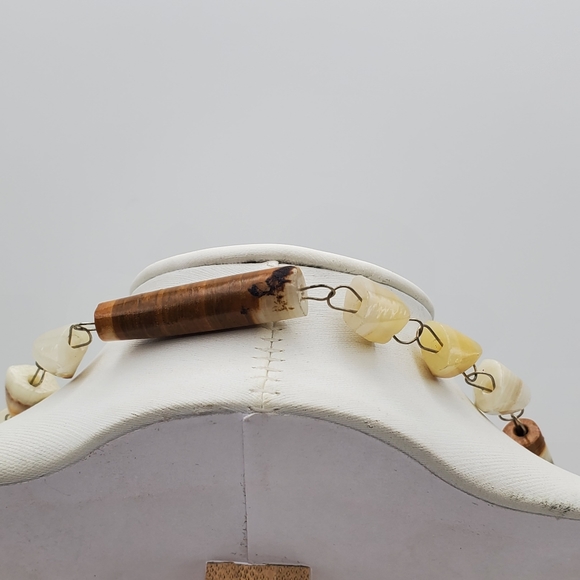 Banded Gemstone Agate Onyx Necklace Vintage Wire Wrapped Jewelry 26" Long - Picture 7 of 9